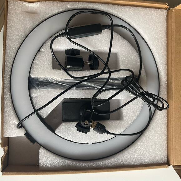 Dimmable Desk Makeup LED Ring Light 10" with Tripod Stand & Phone Holder, white - Picture 10 of 11